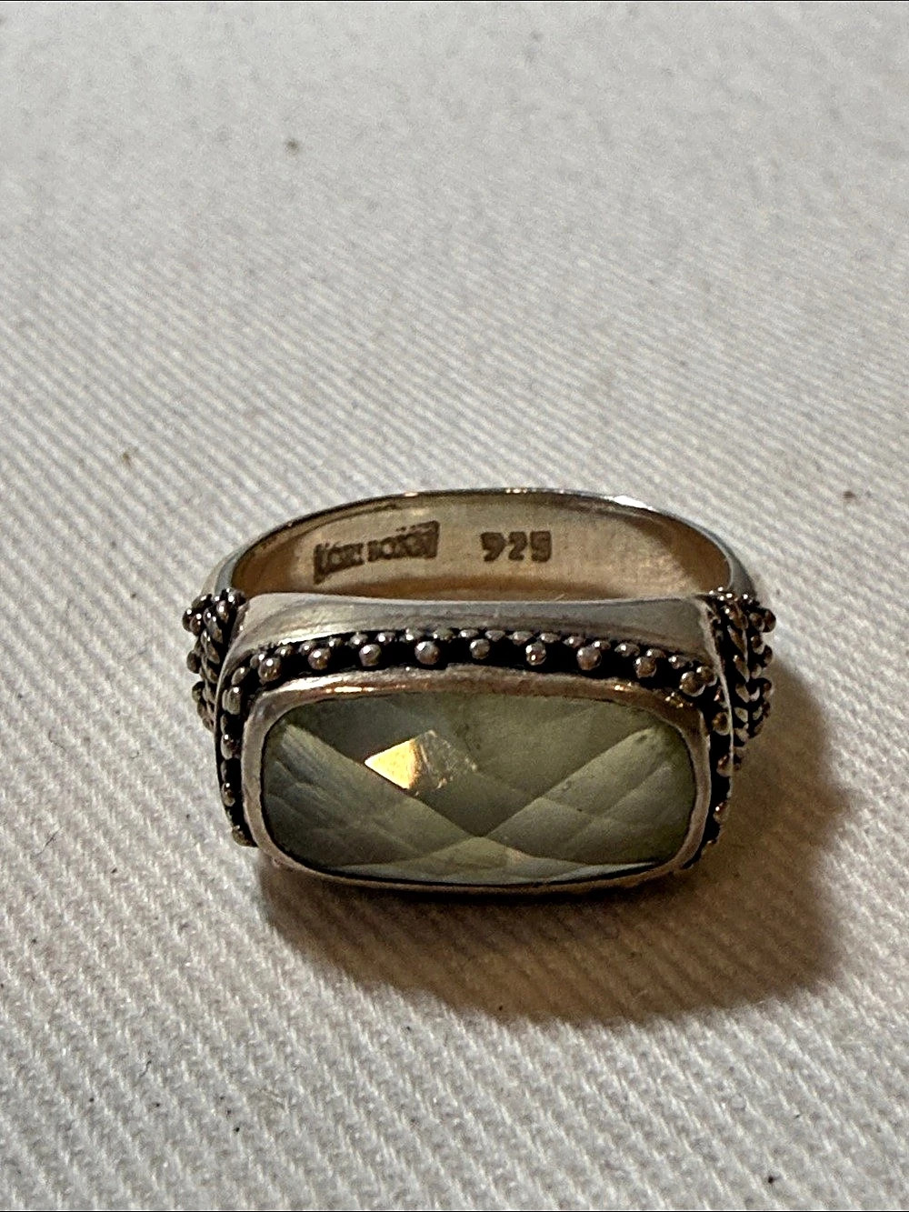 Lori Bonn Sterling Silver pale Green Gemstone Ring 7.5